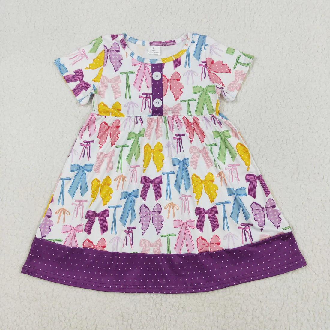 L-3.2 GSD1834 Baby Girls Colorful Bows Short Sleeve Purple Dress
