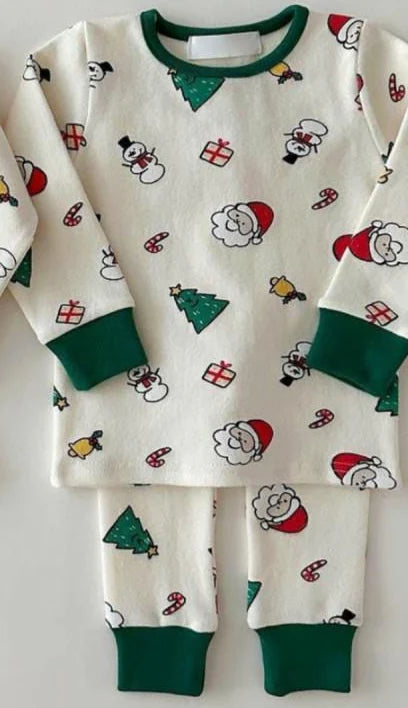 5.30 BLP0979 Baby Boys Christmas Santa Snowman Green Pajamas Clothes Sets Preorder
