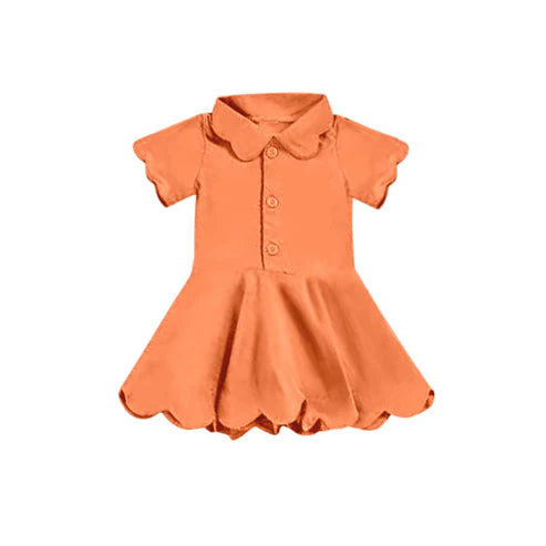 4.21 GSD2473 Baby Girls Orange Short Sleeves Button Yoga Knee Length Dresses Preorder