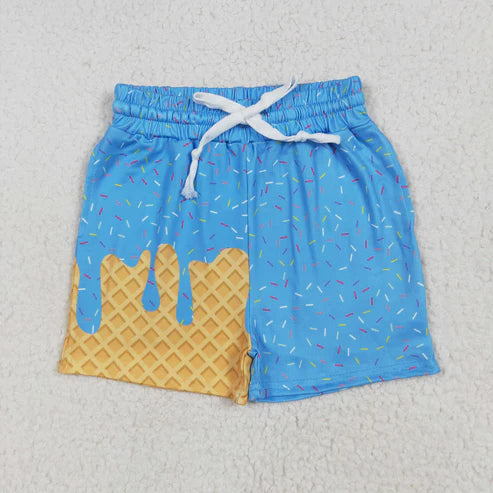 7.7 SS0619 Baby Girls Blue Ice Cream Drip Summer Shorts Bottoms