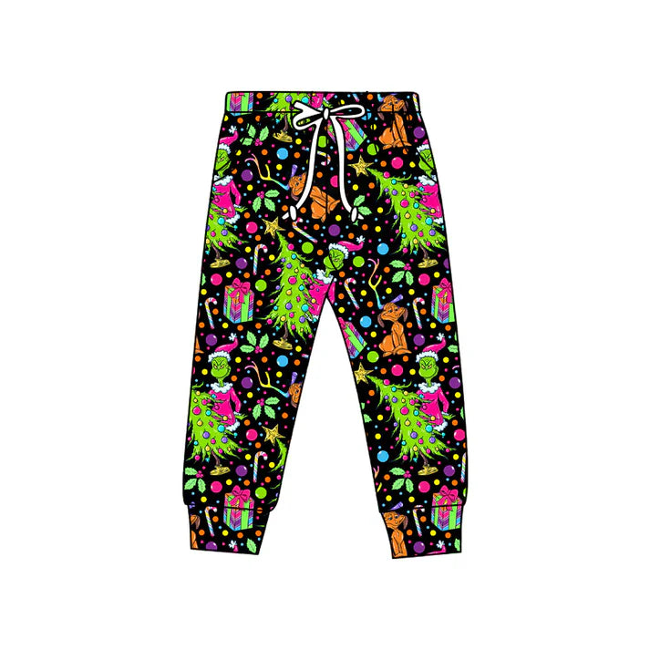 8.20 Custom Moq 5 Baby Kids Christmas Trees Green Face Jogger Pants