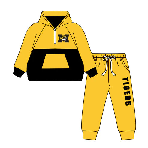 8.30 Custom Moq 5 Baby Boys Zipper Hoodie Top Tigers Team Clothes Set