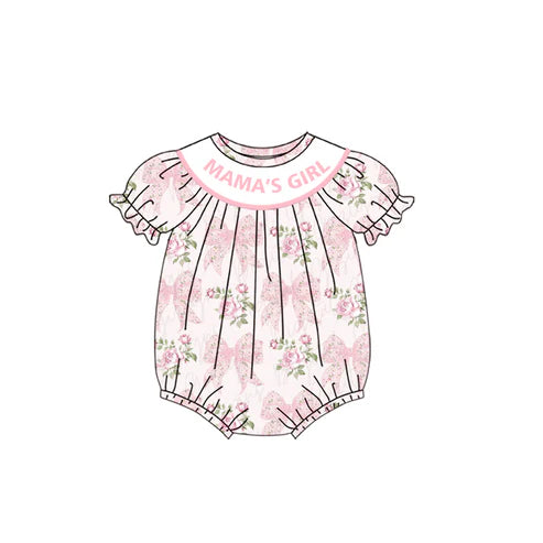 6.19 SR3087 Baby Girls Short Ruffle Sleeves Pink Bows Flowers Ruffle Rompers Preorder