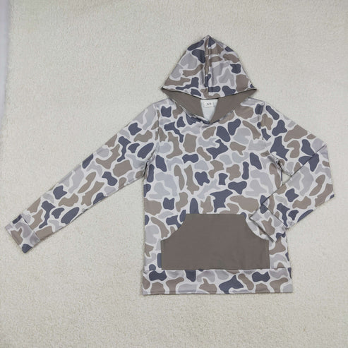 12.19 BT1471 Adult Men Long Sleeve Southern Grey Camo Pocket Hoodies Top