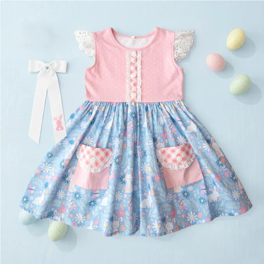 12.11 MOQ:5pcs GSD3412 pre-order toddler girl clothes bunny print girl easter summer dress