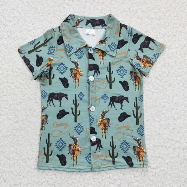 BT0214 Western Boy Cactus Horse Rodeo Shirt