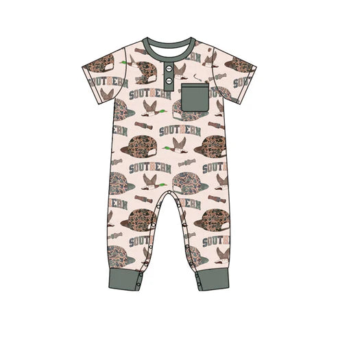 10.1 SR3245 Baby Boys Camo Hats Ducks Pocket Southern Footie Rompers Preorder