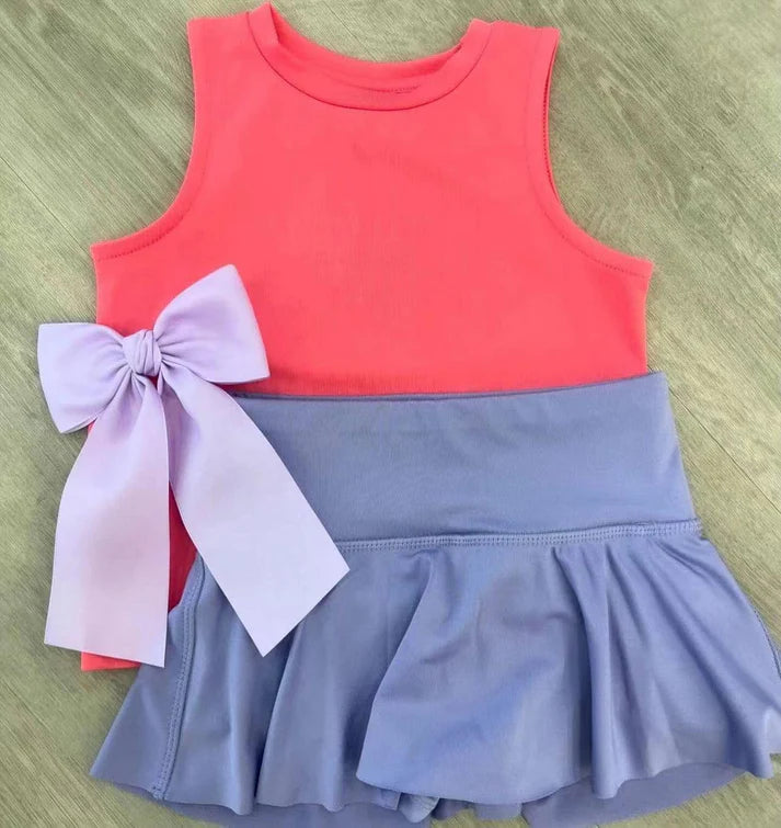 3.25 GSD2242 Baby Girls Peach Sleeveless Vest Top Lavender Skort Yoga Active Set Preorder