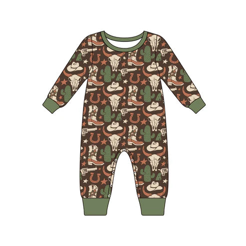 5.24 LR1903 Baby Infant Boys Cow Boots Western Long Sleeve Rompers preorder
