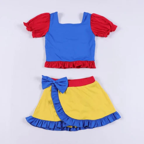 11.3 GSD2985 Baby Girls Red Blue Ruffle Sleeve Top Yellow Skirt Shorts Yoga Clothes Set Preorder