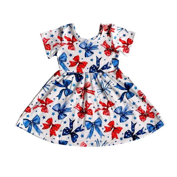 L-3.5GSD1993 Baby Girls 4th Of July Bows Knee Length Dresses Preorder