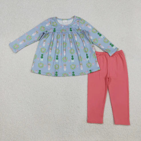10.14 GLP2868 Baby Girls Long Sleeve Bows Flowers Tunic Leggings Clothes Set