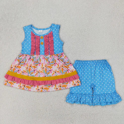 5.3 Sibling Baby Girls Floral Ruffle Tunic Shorts Clothes Sets
