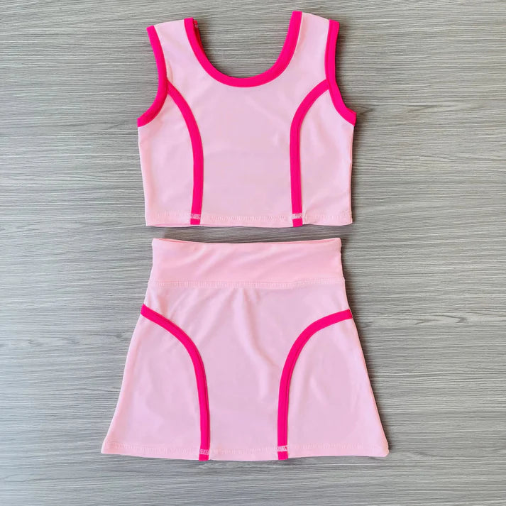 6.12 GSD2675 Baby Girls Sleeveless Pink Vest Top Skirts Yoga Set Preorder