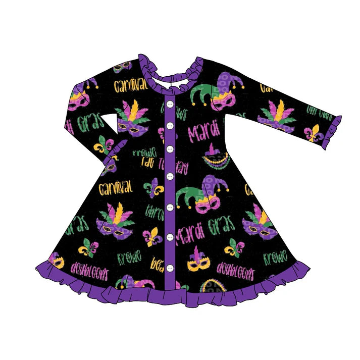 6.11 GLD0908 Baby Girls Mardi Gras Masks Knee Length Dresses Preorder