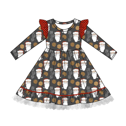 6.3 GLD0937 Baby Girls Christmas Santa Cookie Knee Length Dresses Preorder
