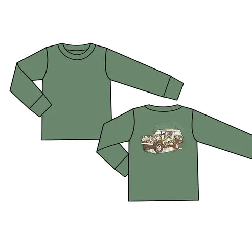 6.2 BT0947 Baby Boys Green Camo Truck Long Sleeve Tee Shirts Tops Preorder