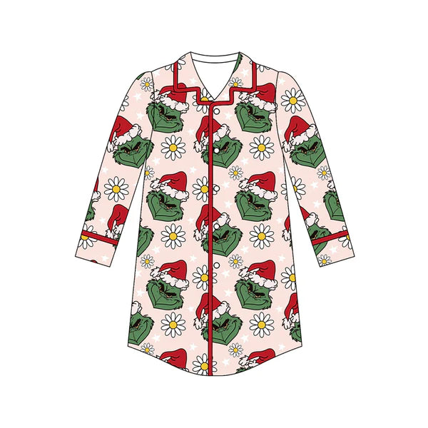 7.25 GT1130 Adult Women Long Sleeves Green Face Flowers Button Shirts Top Preorder