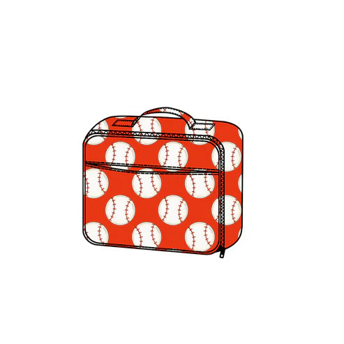 9.19 BA0380 Baby Kids Orange Baseballs Team Zipper Lunch Boxes Preorder