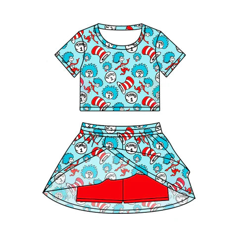 7.7 Custom Moq 3 Baby Girls Dr Reading Cartoon Top Skirt Skort Sets