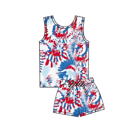 12.29 MOQ:5pcs GSSO3095 pre-order toddler girl clothes camo print girl 4th of July summer set