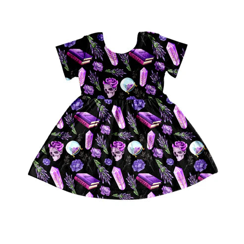 8.8 Custom Moq 5 Baby Girls Halloween Ghost Flowers Twirl Knee Length Dresses