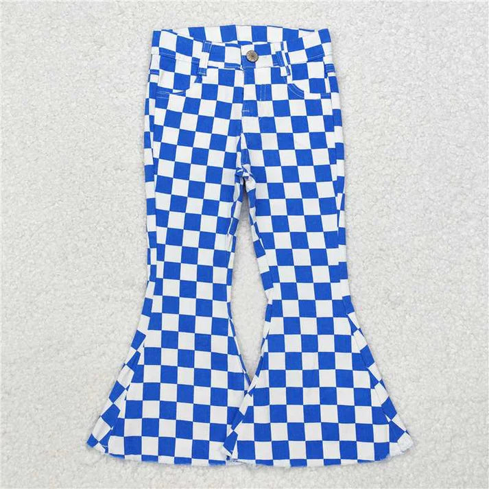 9.4 Sibling Girls Checkered Denim Adjustble Waistband Jeand Pants