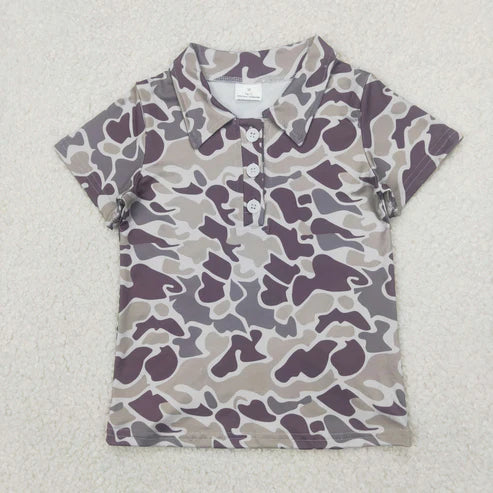 4.14  BT1211 Baby Boys Short Sleeves Button Gray Camo Polo Shirts Tops