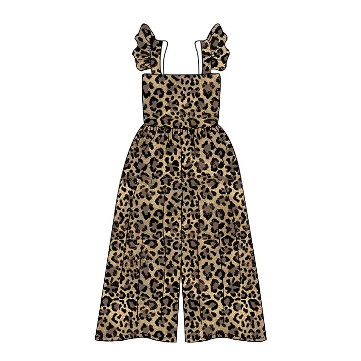 4.18 SR3054 Baby Girls Flutter Sleeves Leopard Bell Jumpsuits Preorder