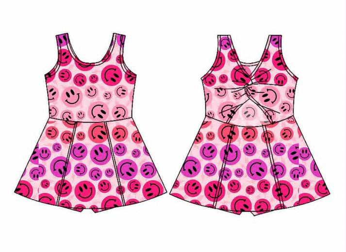 6.12 GSD2655 Baby Girls Sleeveless Hot Pink Smiles Yoga Short Knee Length Dresses PreorderLength Dresses Preorder(副本)