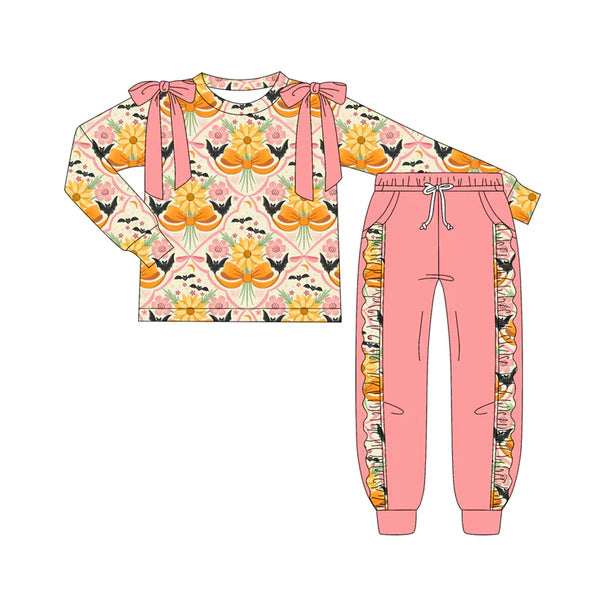 7.10 Custom Moq 3 Baby Girls Long Sleeves Flowers Bows Plaid Top Pockets Pant Clothes Set