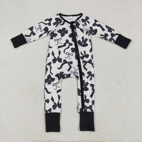11.1 Sibling Baby Kids Black Bows Checked Pajamas Sets Zipper Footie Rompers Blankets