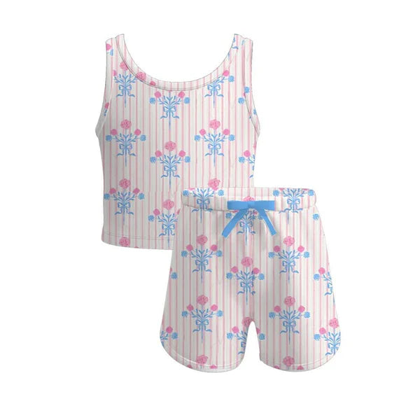 4.4 GSSO2477 Baby Girls Pink Stripe Sleeveless Flowers Set Preorder