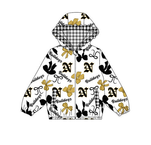 10.11 Custom Moq 8 Baby Girls Bulldogs Team Zipper Bows Hoodies Tops