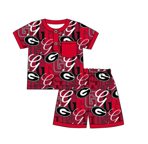 6.23 Custom Moq 3 Baby Boys Short Sleeves G Button Pocket Top Shorts Team Pajamas Set