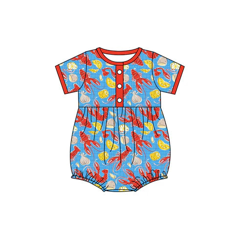 9.23 SR3222 Baby Boys Short Sleeve Button Crayfishes Mardigras Rompers Preorder