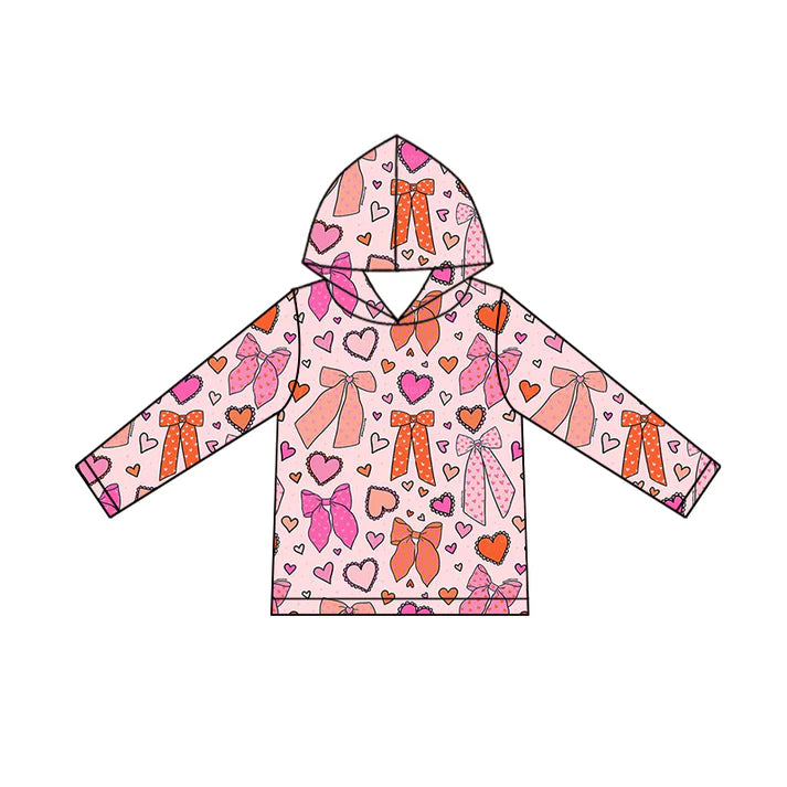 9.26 GT1244 Baby Girls Long Sleeve Pink Bows Hearts Valentine Hoodies Top Preorder