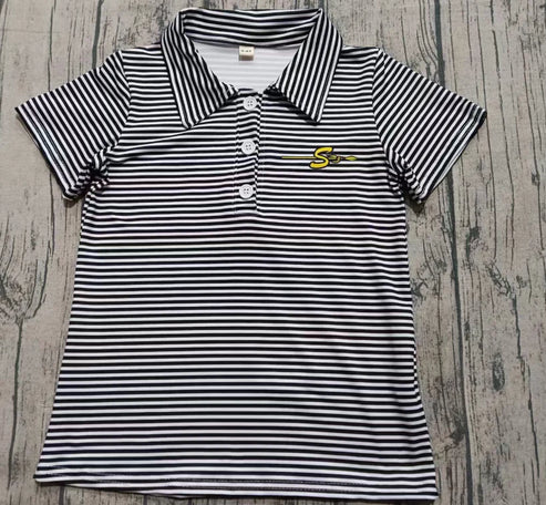 8.18 Custom Moq 5 Baby Boys Black Stripes S Team Short Sleeve Pullovers Tee Shirts Tops