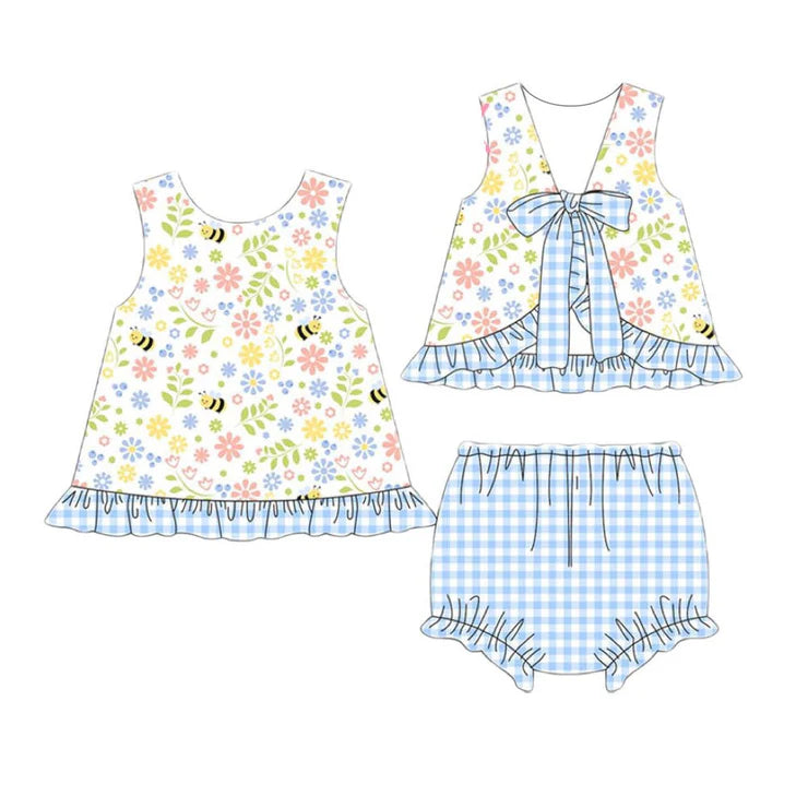 11.22 MOQ:5pcs GBO0491 pre-order toddler girl clothes bee girl summer bummies set
