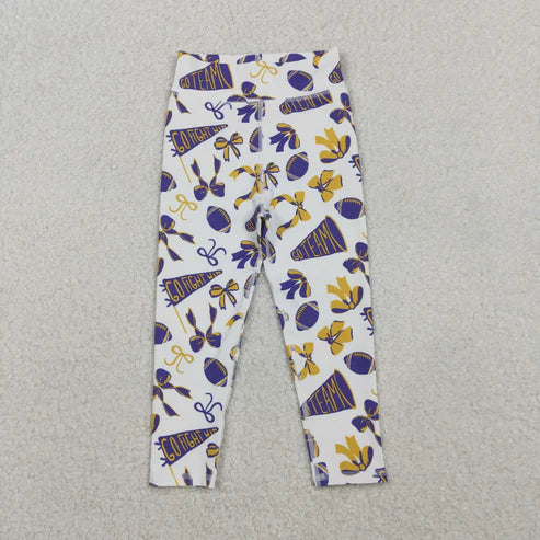 11.8 P0848 Baby Girls Purple Yellow Go Team Footballs Bows Yoga Legging Pants
