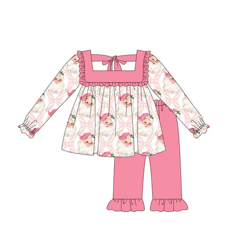 5.20 GLP2349 Baby Girls Long Sleeves Pink Santa Plaid Tunic Ruffle Pant Set Preorder