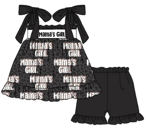 5.8 Girls letter black halter short sleeve shorts suit