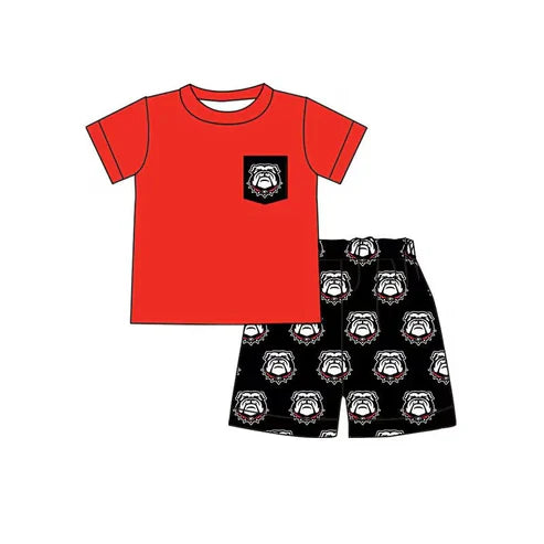 7.4 Custom Moq 3 Baby Boys Red Pocket Top Dog Team Shorts Outfits Clothes Sets