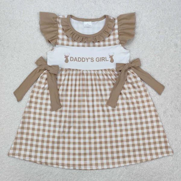 L-3.2 GSD1607 Baby Girls Daddy's Girl Deers Bows Knee Length Dress