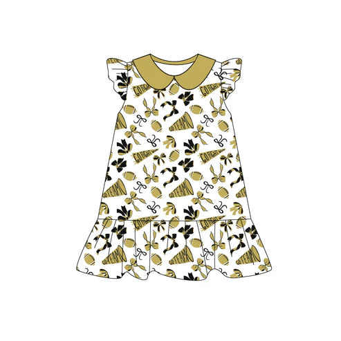 7.30 GSD2788 Baby Girls Yellow Cheer Bows Plaid Team Knee Length Dresses Preorder