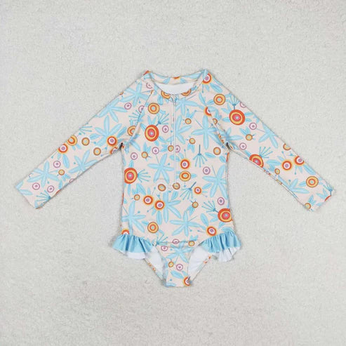 S0242 Leaf orange circle zipper one-piece swimsuit