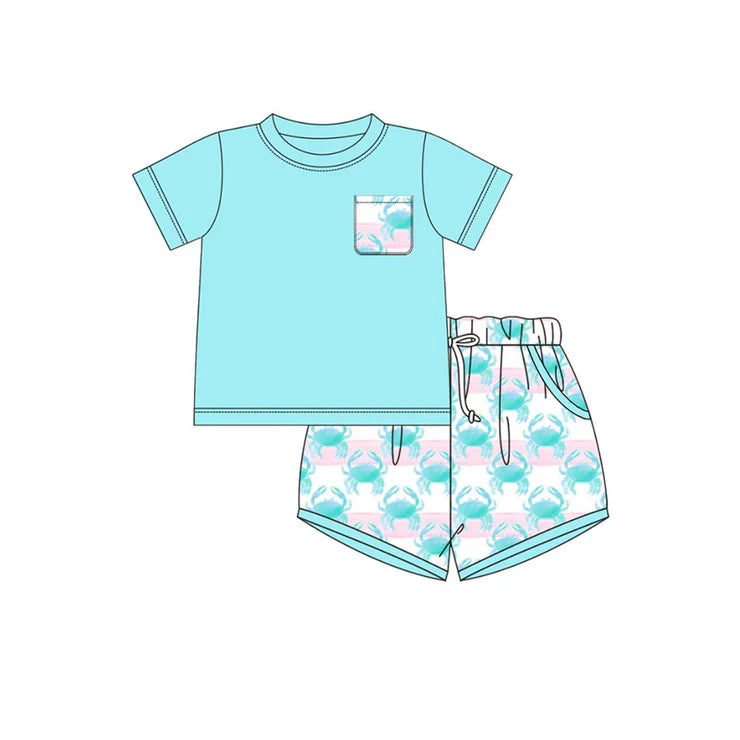 11.28 MOQ:5pcs BSSO1732 pre-order baby boy clothes crab toddler boy summer outfit