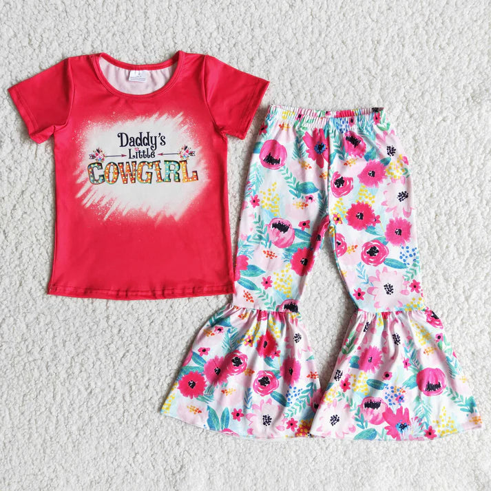 5.23 B1-26 cowgirl red short-sleeved printed flared pants