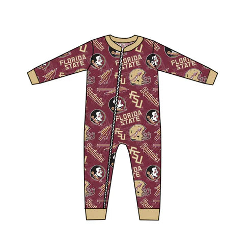 4.28 Preorder Moq 3 Baby Kids Team FL Long Sleeve Zip Rompers