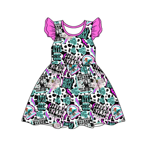 4.9 GSD2355 Baby Girls Atta Girl Cow Print Knee Length Dresses Preorder
